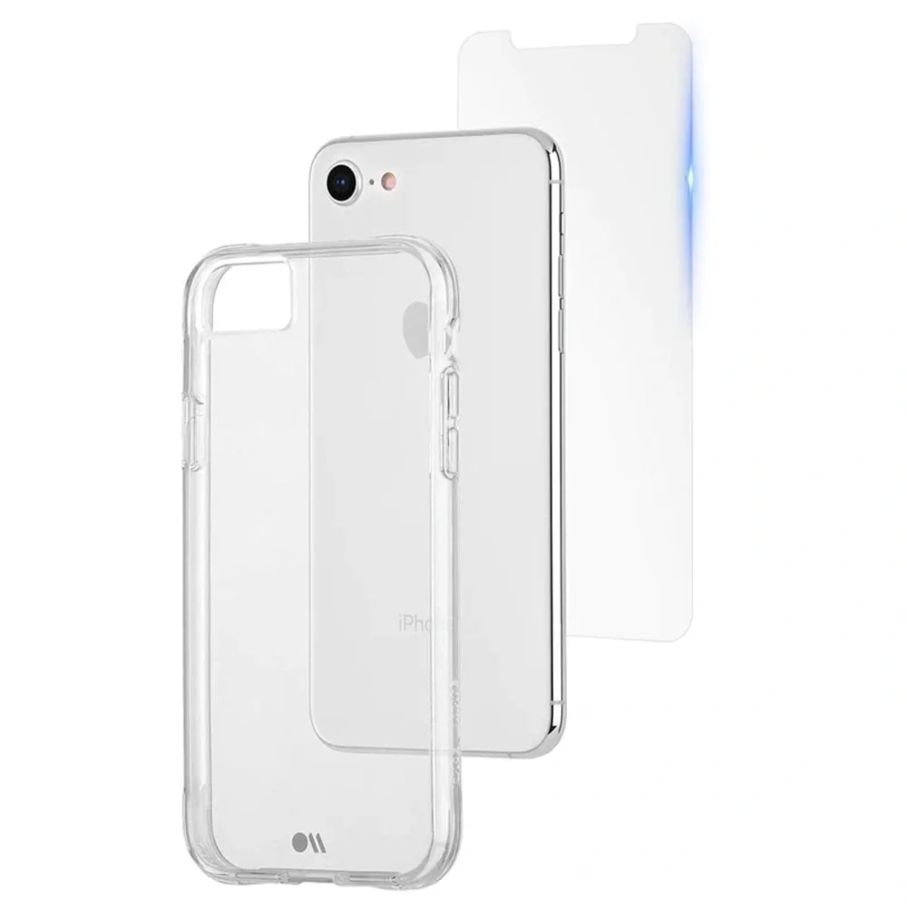Case-Mate Clear Tough Case iPhone 6 6s 7 8 + Glass Screen Protector (2)
